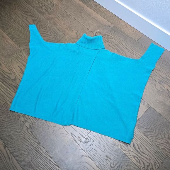 Diane Von Furstenberg Ahiga Turtleneck Poncho Wool Cadhmere Sweater in Turquouse - Picture 7 of 14